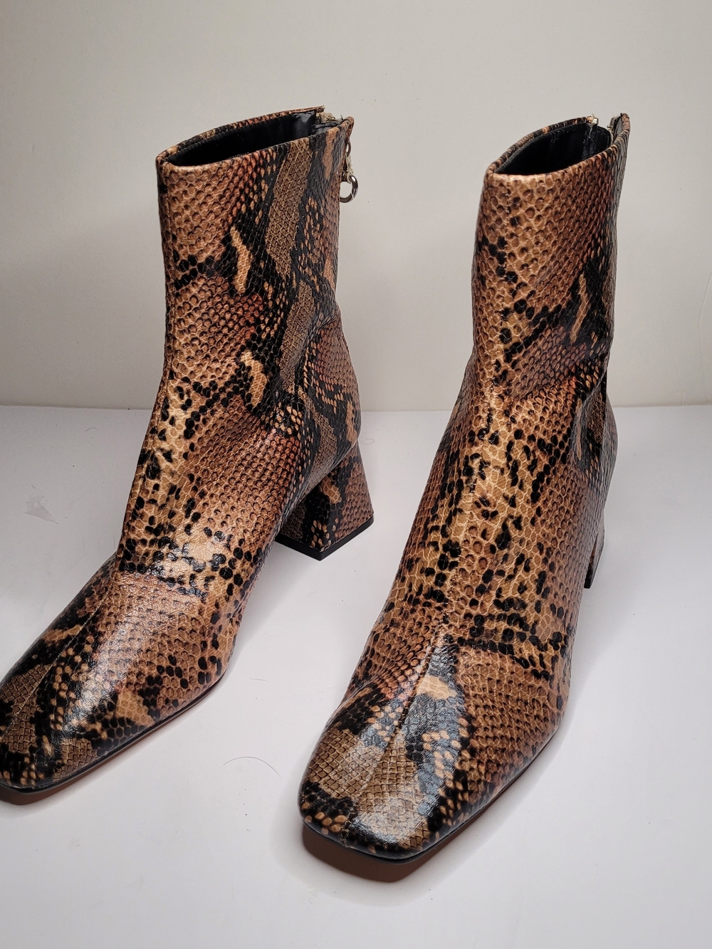 Topshop Breeze Snake Skin Print Square Toe Heeled Ankle Boots Brown Sz: 38 / 7.5 - Picture 3 of 12